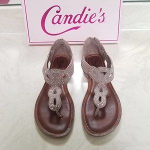 Candies Sparkling Gemini Blush Nude Back-Zip Flat Sandals Size 8.5 M VGC